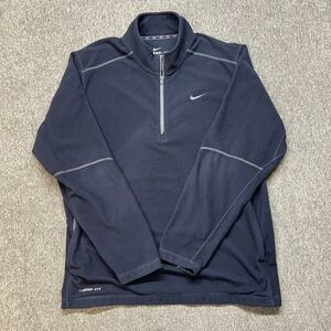 Nike Therma Fit Mens 1/4 Zip Sweatshirt Size CL Dark Blue Swoosh Long Sleeve (6)